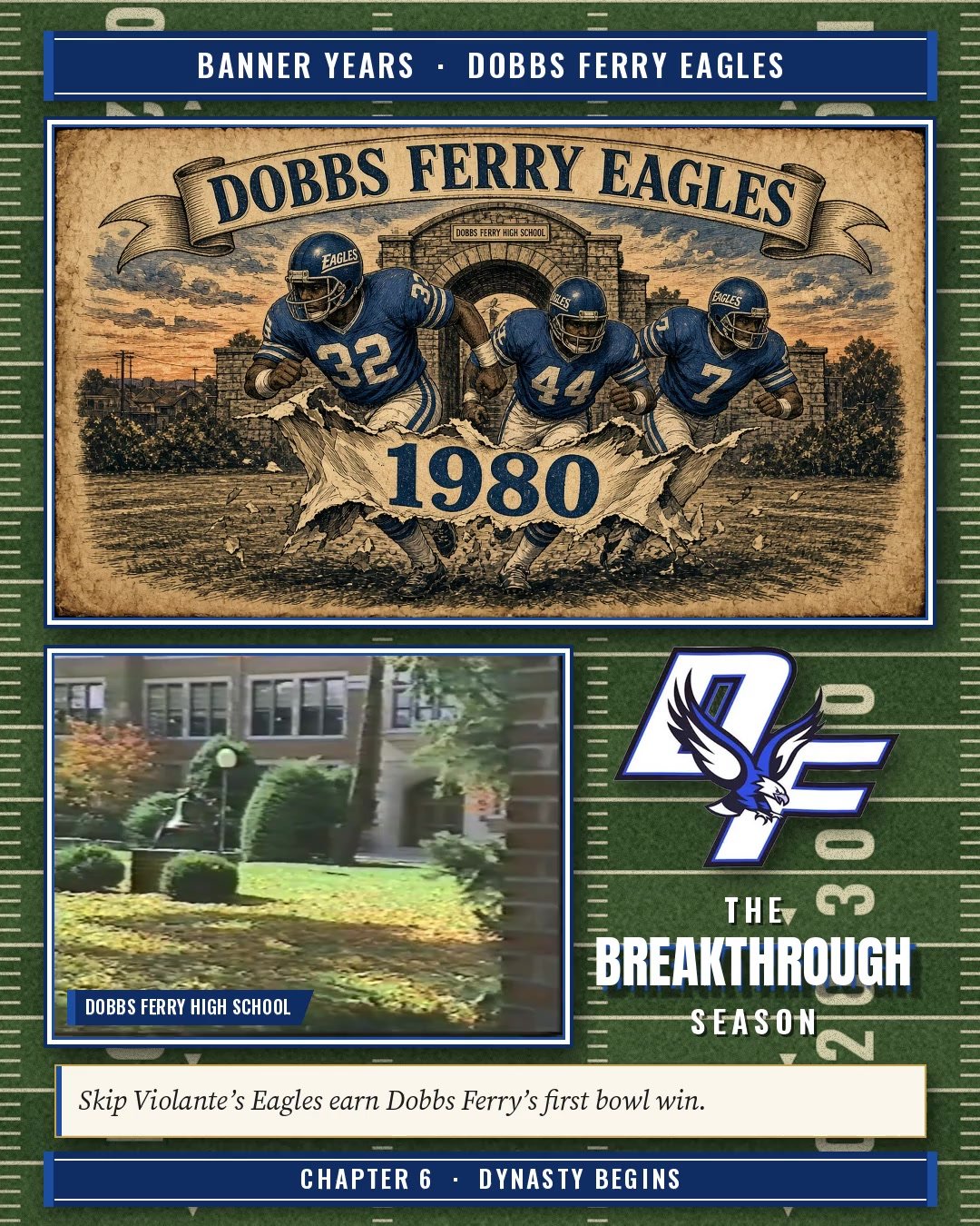 Illustrated Dobbs Ferry Eagles 1980 title slide