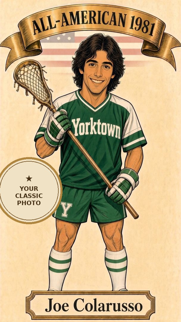 Illustrated All-American 1981 player card, Yorktown, with a space for a classic photo