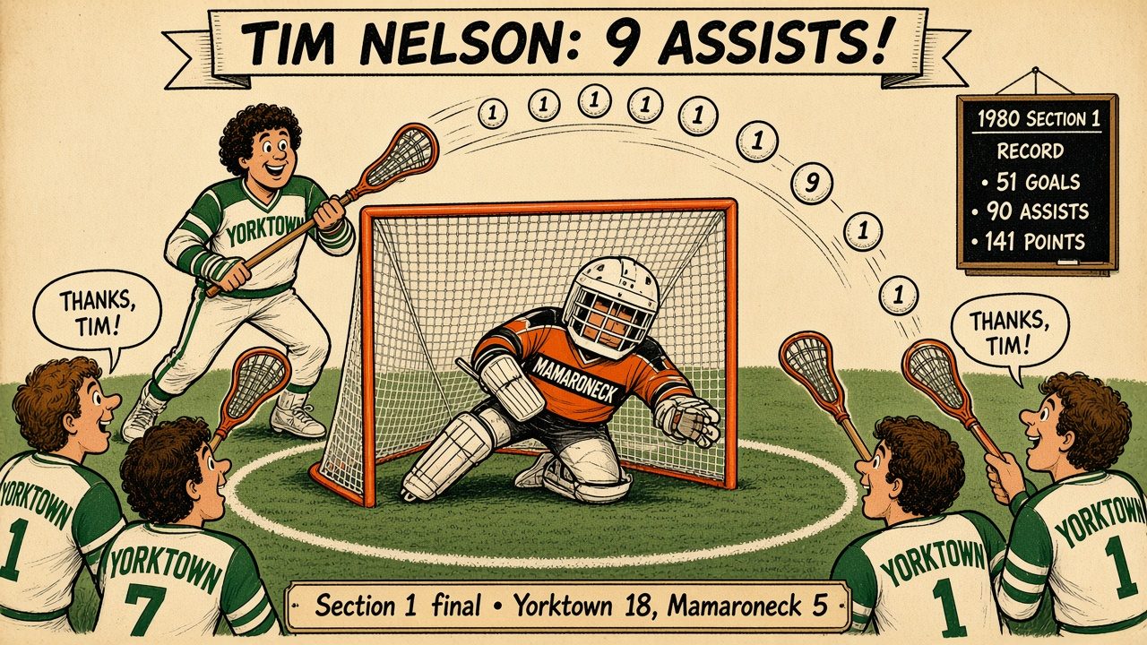 Comic illustration celebrating a nine-assist game